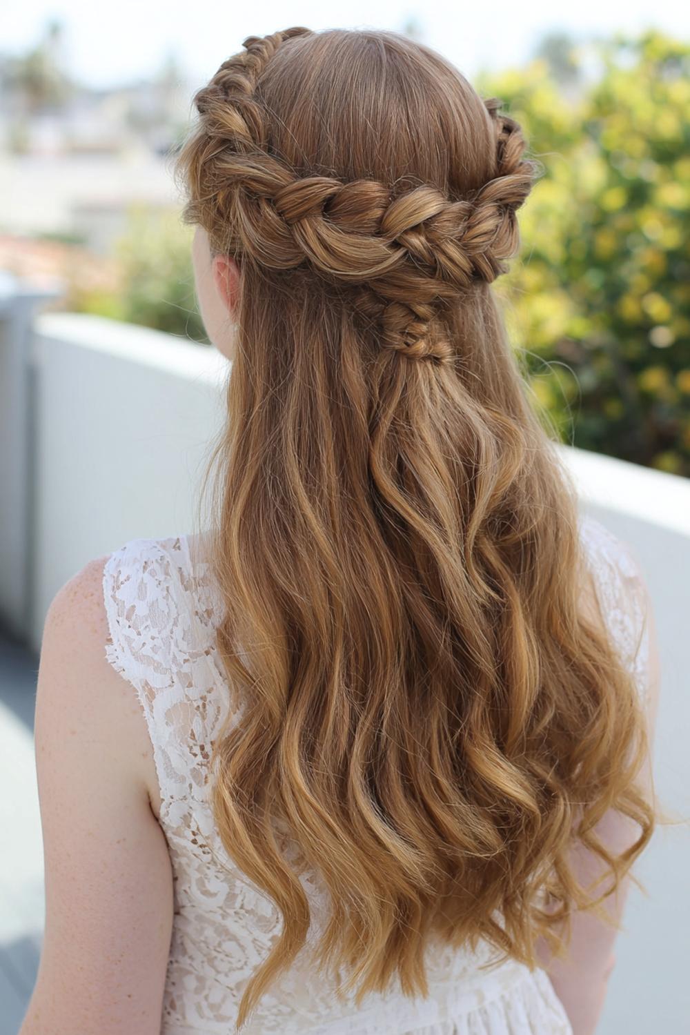 1. Summer Braids: Beachy Crown Braid with Loose Face Pieces
