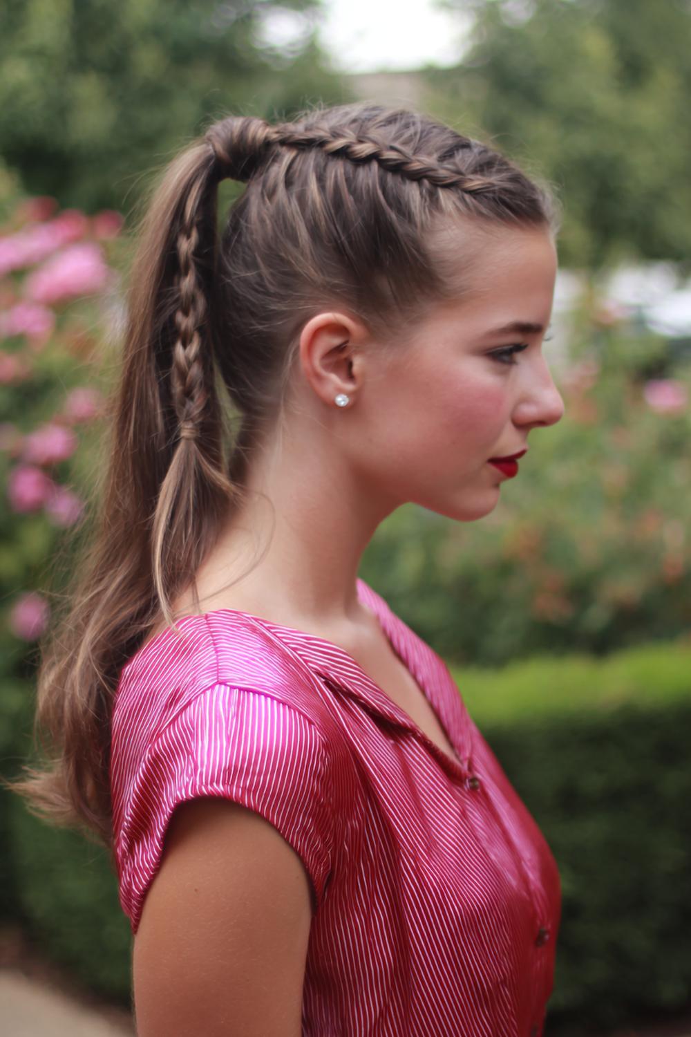 14. Braided Ponytail Hairstyles: Mid Pony with Tight Top Braid