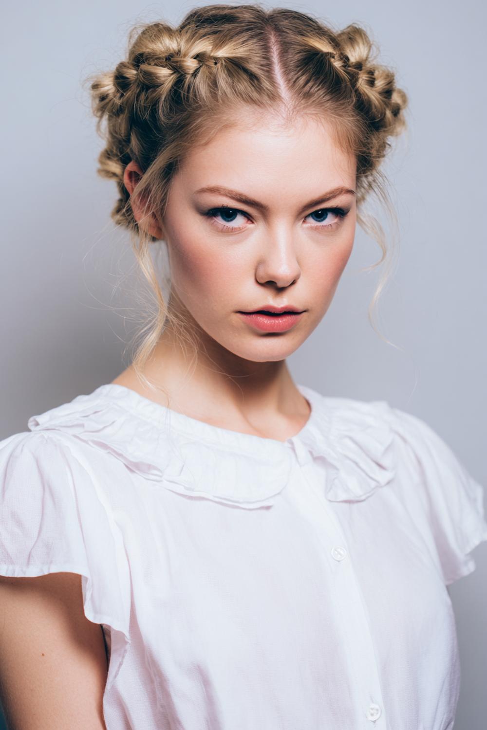 21. Pretty Braided Hairstyles: Twisted Milkmaid Braids with Soft Volume