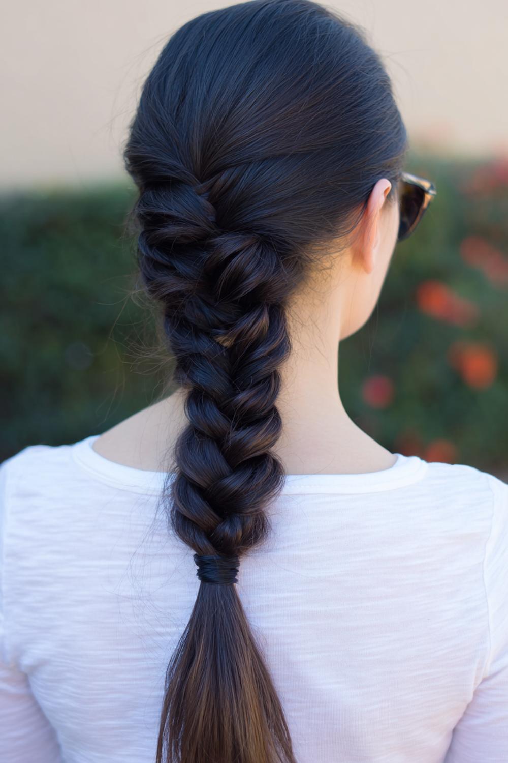 23. Braided Ponytail Hairstyles: Sleek Braided Pony with Long Three-Strand Tail
