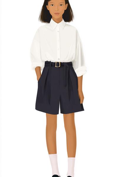 16. School outfit 2026: Classic button-up and tailored shorts with belt