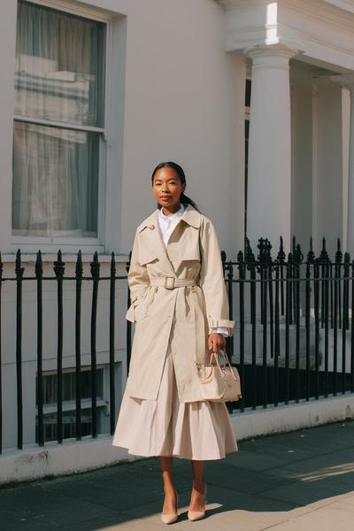 30. School outfit 2026: Outfit Inspo Back To School 2026 trench with midi skirt