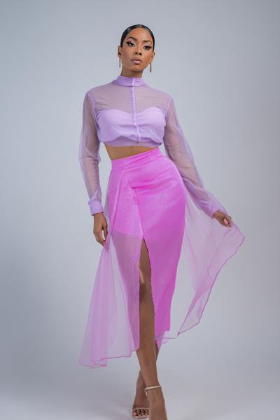 15. Skirt outfits 2026 with sheer overlay skirt and tonal bodysuit