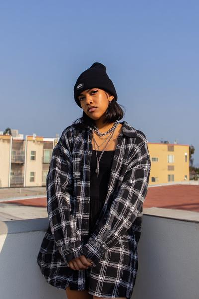 15. Black Beanie and Oversized Flannel Y2K Outfit