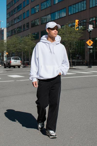 30. Minimal Logo Hoodie and Straight Jeans Mens Outfit Inspiration Y2K Outfit
