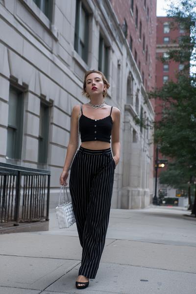 6. Wide-Leg Pinstripe Trousers Y2K Outfit with Ribbed Tank